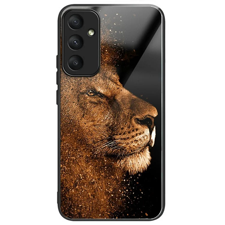 Für das Samsung Galaxy A26 5G Hülle, stoßfeste Glasmuster-Druck-Handyhülle - Löwe im Profil