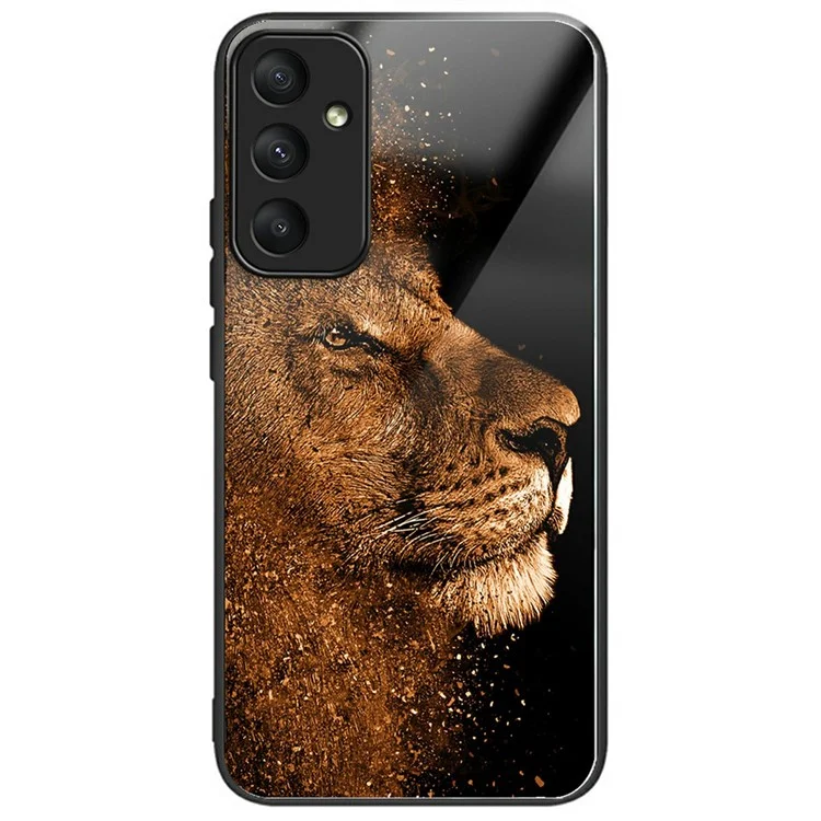 Für Samsung Galaxy A56 5G Hülle Gehärtetes Glas TPU stoßfestes Muster Drucktelefon Abdeckung - Löwe mit Profil