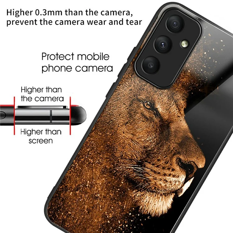 Für Samsung Galaxy A56 5G Hülle Gehärtetes Glas TPU stoßfestes Muster Drucktelefon Abdeckung - Löwe mit Profil