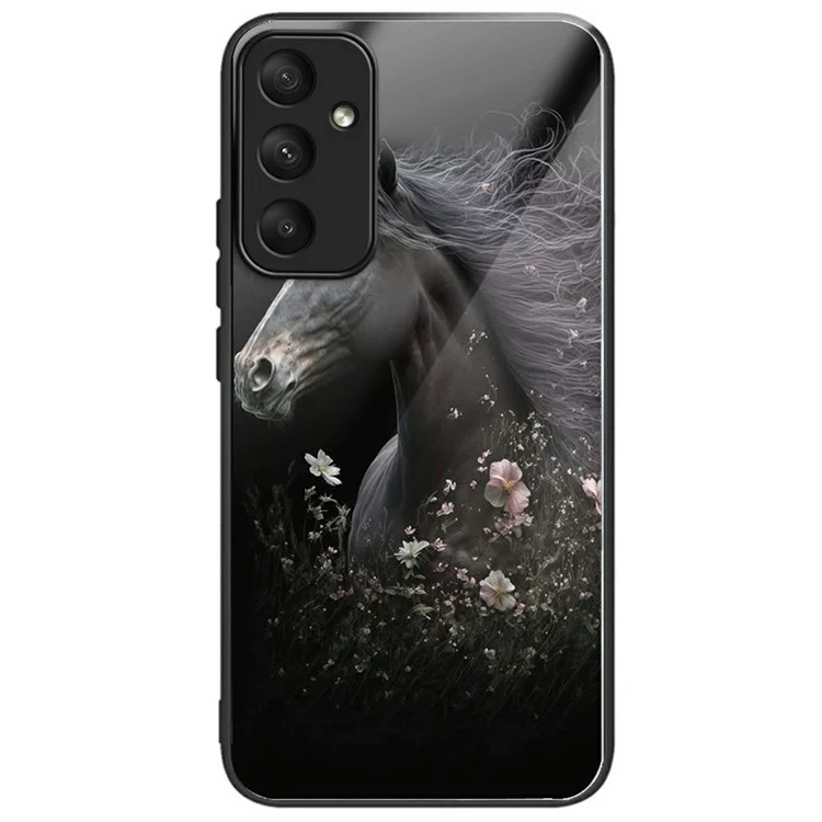 Для Samsung Galaxy A36 5G чехол из закаленного стекла TPU с защитой от падения, с печатным рисунком - Лошадь и цветок