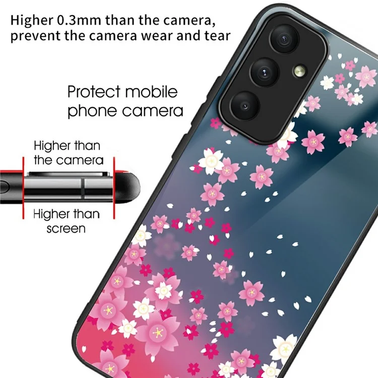 Для Samsung Galaxy A36 5G Чехол с узором из закаленного стекла TPU с защитой от падения - Розовые цветы