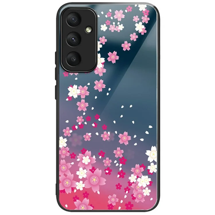 Чехол для Samsung Galaxy A56 5G с узорчатым печатным закаленным стеклом и ТПУ, устойчивый к падению - Розовые цветочные узоры