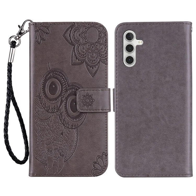 Custodia per Samsung Galaxy S25+ Owl Flower Imprinted Leather Cover Wallet con cinturino - Grigio