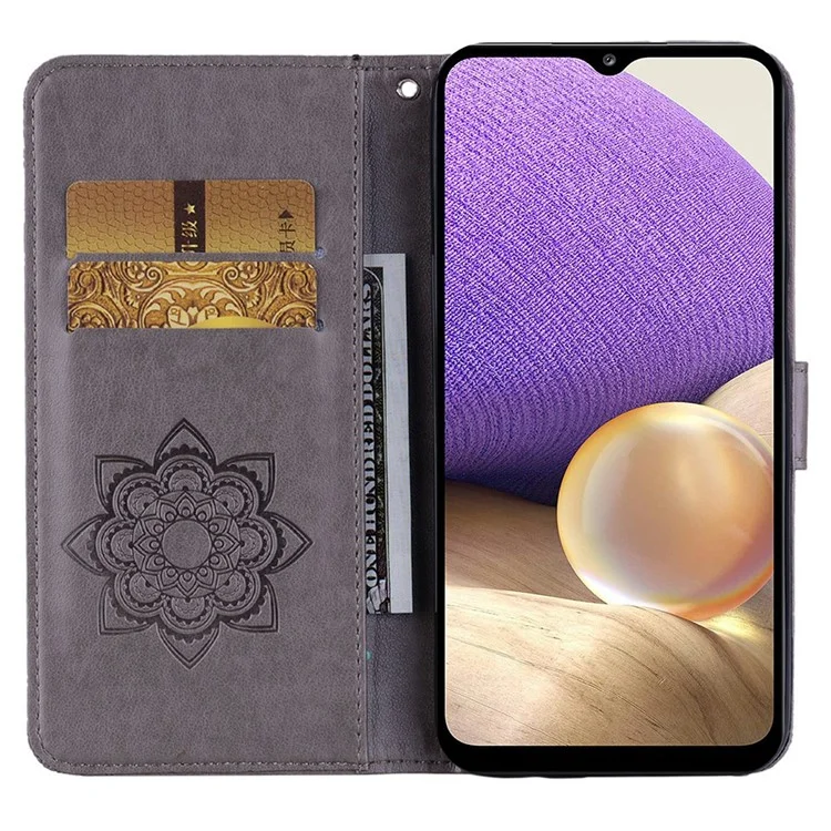 Custodia per Samsung Galaxy S25+ Owl Flower Imprinted Leather Cover Wallet con cinturino - Grigio