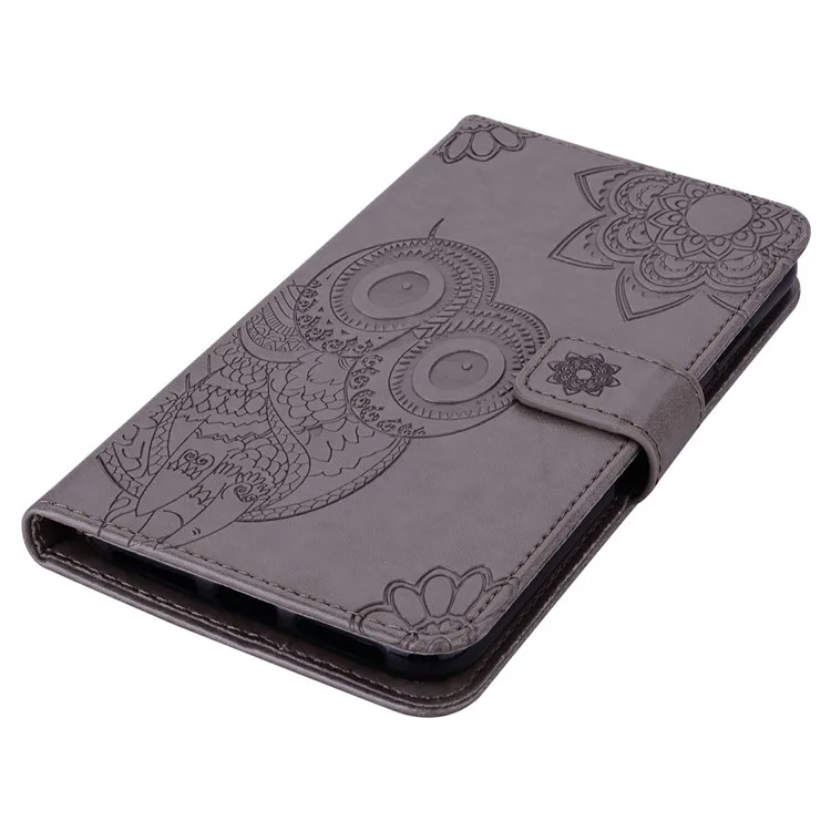 Custodia per Samsung Galaxy S25+ Owl Flower Imprinted Leather Cover Wallet con cinturino - Grigio