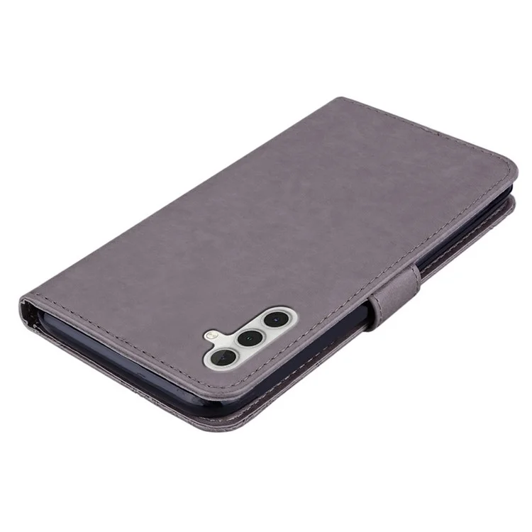 Custodia per Samsung Galaxy S25+ Owl Flower Imprinted Leather Cover Wallet con cinturino - Grigio
