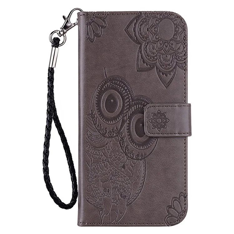 Custodia per Samsung Galaxy S25+ Owl Flower Imprinted Leather Cover Wallet con cinturino - Grigio
