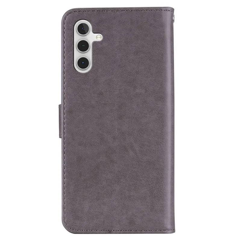 Für Samsung Galaxy A36 5G Hülle Eule Blume eingeprägt Ledercover Geldbörse mit Riemen - Grau