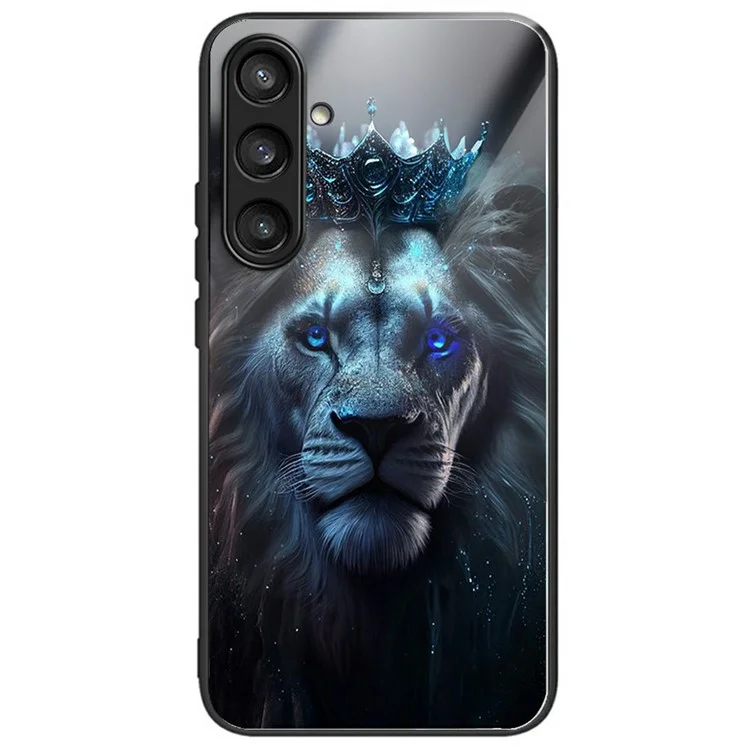 For Samsung Galaxy A26 5G Case Tempered Glass Back Cover with Pattern Printing - Lion Crown