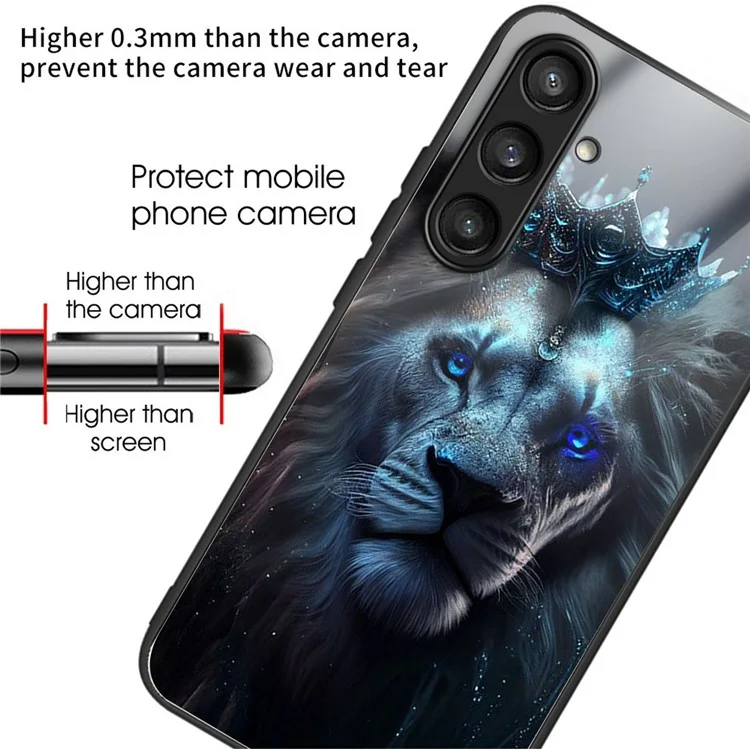 For Samsung Galaxy A26 5G Case Tempered Glass Back Cover with Pattern Printing - Lion Crown