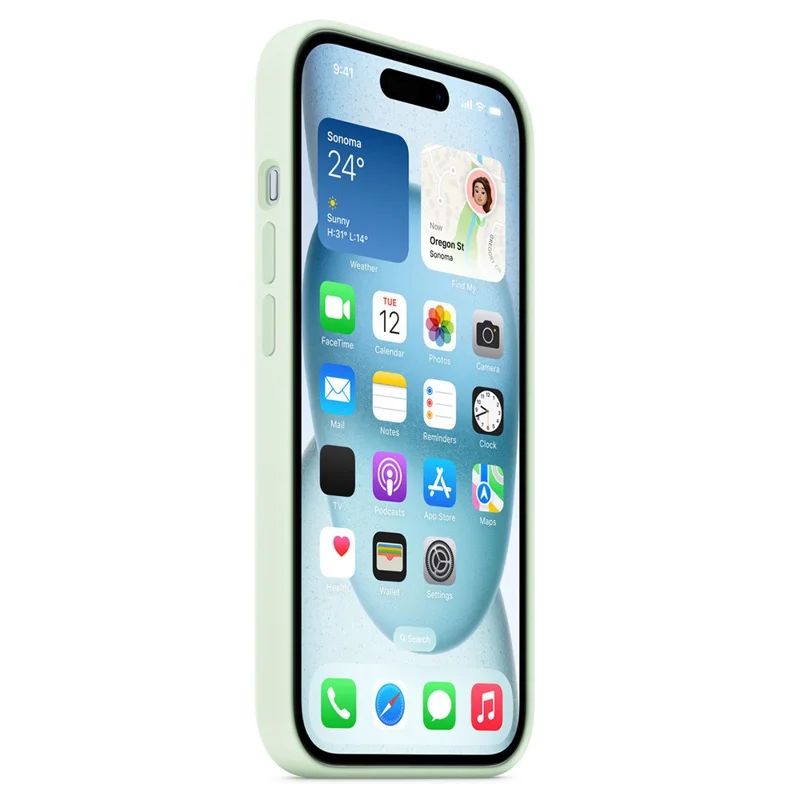 For iPhone 15 Compatible with MagSafe Liquid Silicone Phone Back Cover (No Logo) - Mint Green