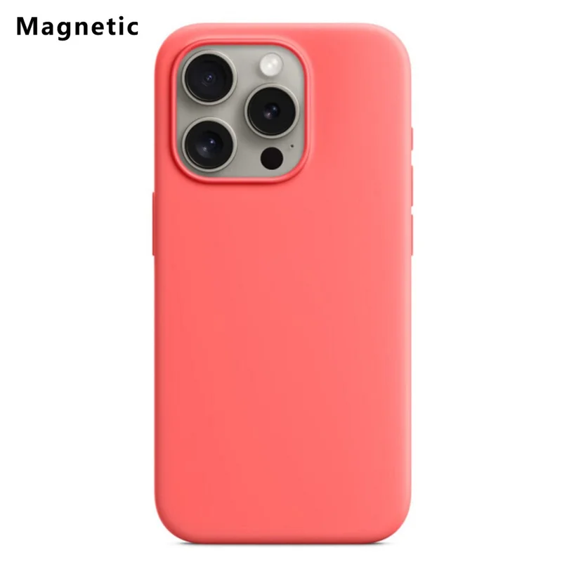 For iPhone 15 Pro Compatible with MagSafe Liquid Silicone Phone Back Cover (No Logo) - Deep Pink