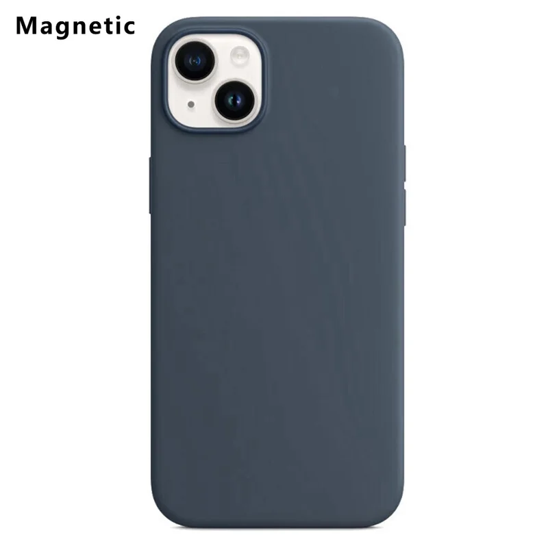 Funda trasera de silicona líquida compatible con iPhone 14 Plus compatible con MagSafe (sin logotipo) - Azul oscuro