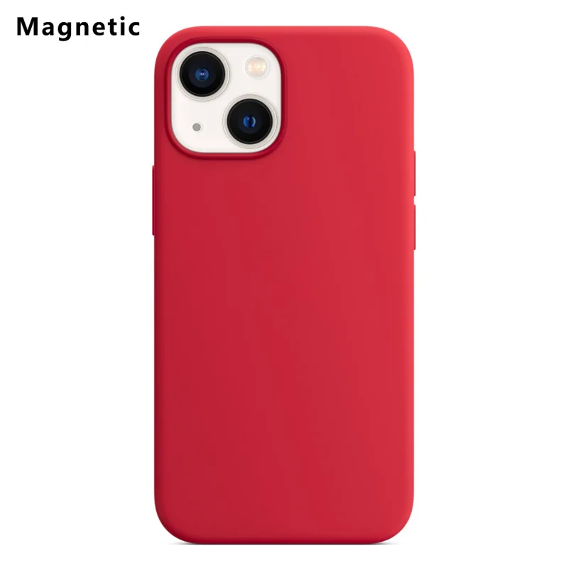 Для iPhone 13 совместимый с MagSafe жидкий силиконовый чехол для телефона (без логотипа) - Красный