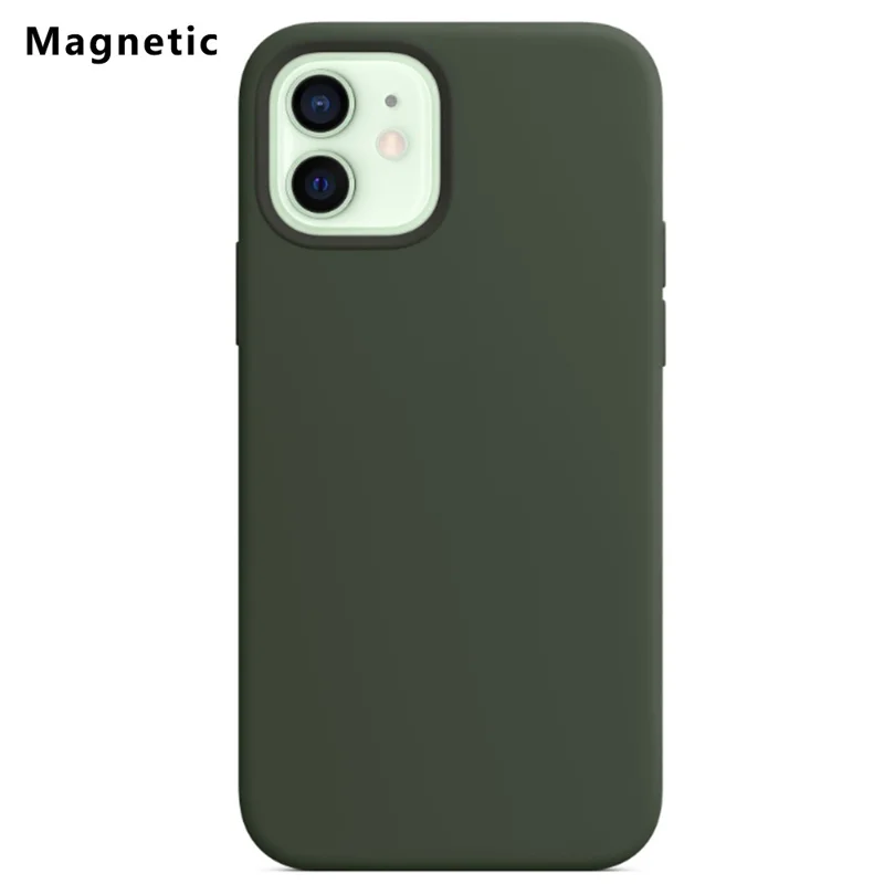 Per iPhone 12 / 12 Pro compatibile con cover posteriore per telefono in silicone liquido MagSafe (senza logo) - Verde scuro