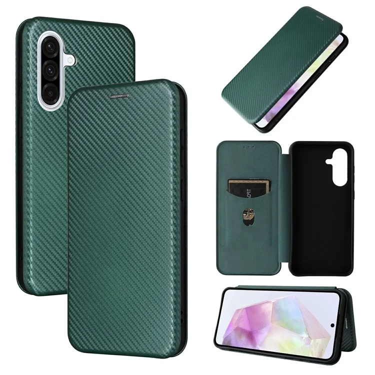 Funda para Samsung Galaxy A26 5G de fibra de carbono con textura a prueba de golpes y de piel sintética - Verde