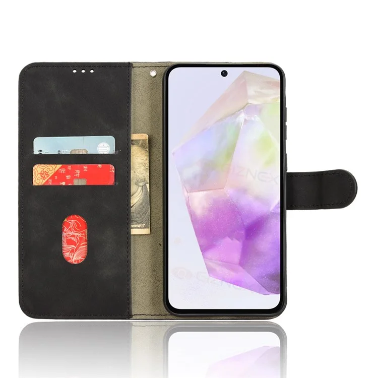 Для Samsung Galaxy A26 5G кожаный чехол с ощущением кожи, противоударный бумажник, флип-чехол для телефона - черный