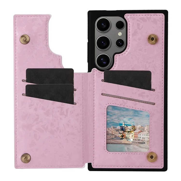 Étui pour Samsung Galaxy S25 Ultra en cuir floral TPU avec blocage RFID, avec fentes pour cartes - Rose