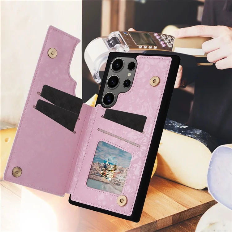 Étui pour Samsung Galaxy S25 Ultra en cuir floral TPU avec blocage RFID, avec fentes pour cartes - Rose