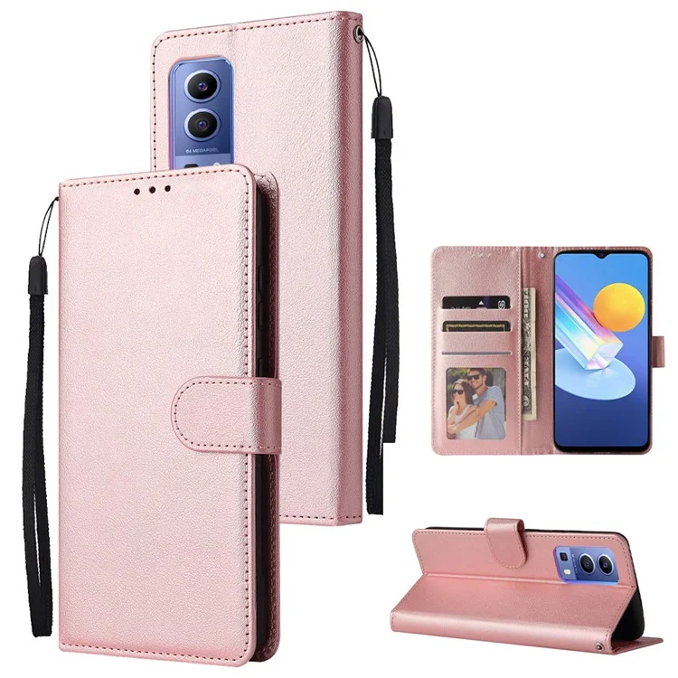 Brieftasche Handyhülle für vivo Y75s 5G / T1x 5G / Y72 5G / iQOO Z3 / Y53s 4G / Y53s / Y52 5G PU Lederabdeckung - Roségold