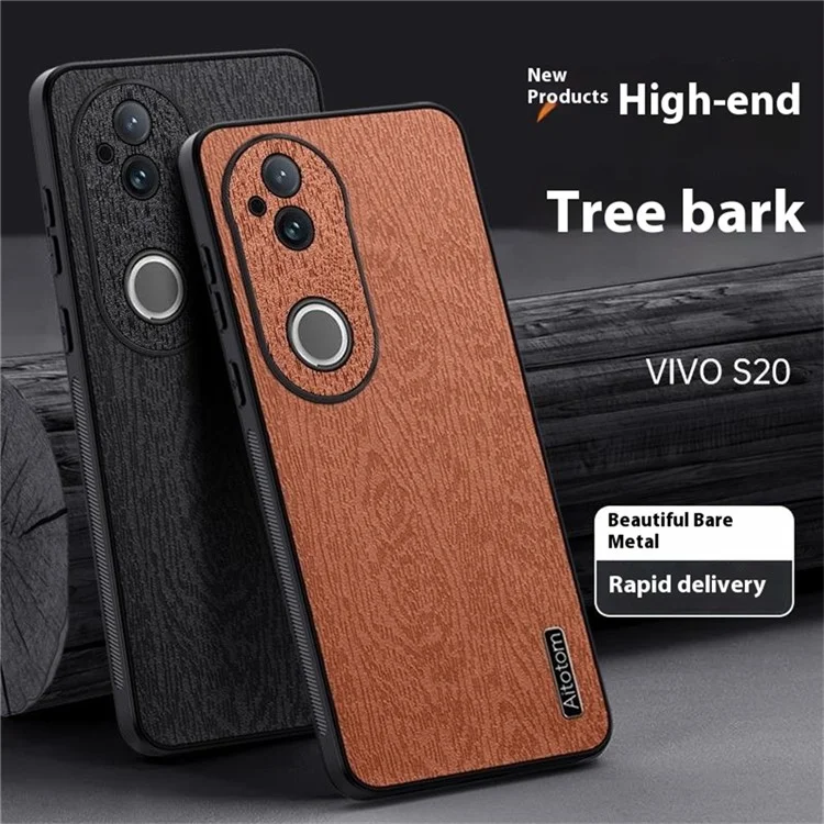 Funda para vivo S20 5G con textura de madera, recubierta de piel sintética PU y PC/TPU - Negro