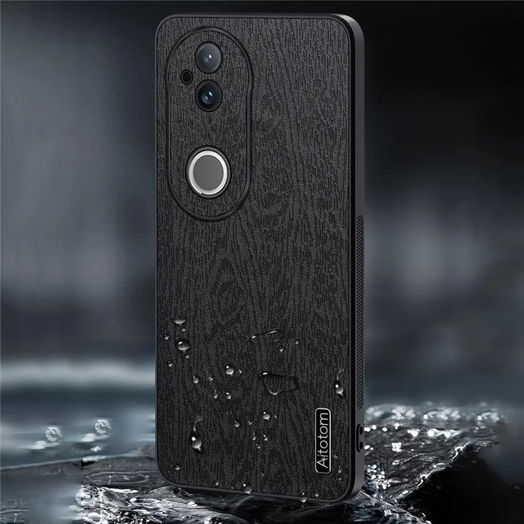 Funda para vivo S20 5G con textura de madera, recubierta de piel sintética PU y PC/TPU - Negro