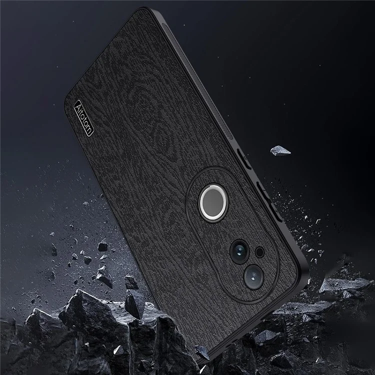 Funda para vivo S20 5G con textura de madera, recubierta de piel sintética PU y PC/TPU - Negro