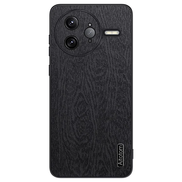 Capa para Xiaomi Redmi K80 Pro 5G com textura de madeira, revestimento de couro PU e PC TPU - Preta
