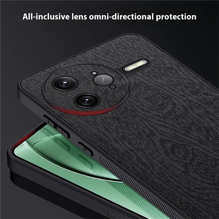 Capa para Xiaomi Redmi K80 Pro 5G com textura de madeira, revestimento de couro PU e PC TPU - Preta