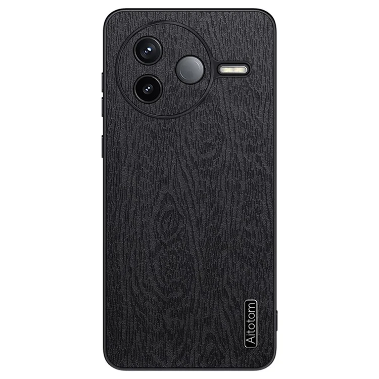 Custodia per Xiaomi Redmi K80 5G in texture legno, rivestita in pelle PU e PC TPU - Nero