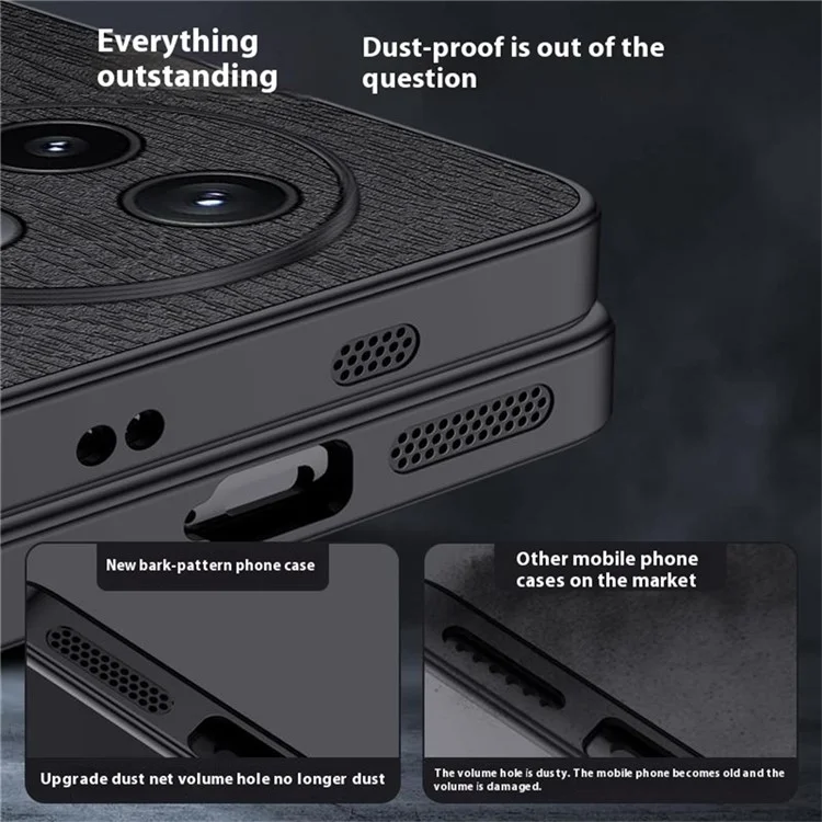 Custodia per Xiaomi Redmi K80 5G in texture legno, rivestita in pelle PU e PC TPU - Nero