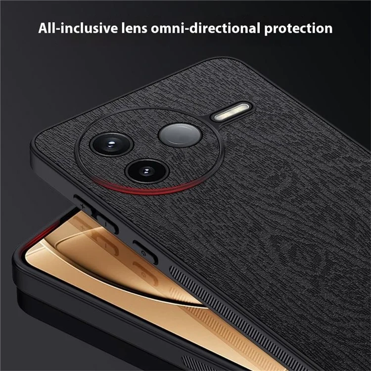 Custodia per Xiaomi Redmi K80 5G in texture legno, rivestita in pelle PU e PC TPU - Nero