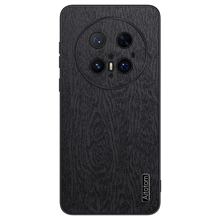 Für Huawei Mate 70 Pro+ / Mate 70 Pro Hülle Holztextur PU-Leder beschichtete PC TPU Handyhülle - Schwarz