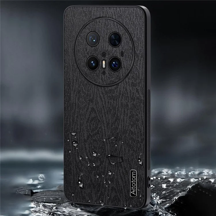 Für Huawei Mate 70 Pro+ / Mate 70 Pro Hülle Holztextur PU-Leder beschichtete PC TPU Handyhülle - Schwarz