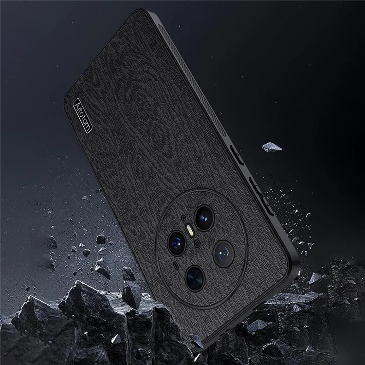 Für Huawei Mate 70 Pro+ / Mate 70 Pro Hülle Holztextur PU-Leder beschichtete PC TPU Handyhülle - Schwarz