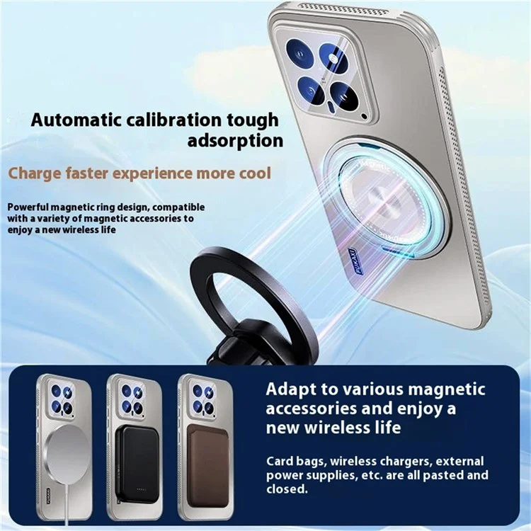 Étui pour Xiaomi 14 Compatible avec MagSafe Support Béquille TPU PC Dissipation Thermique Coque de Téléphone - Gris