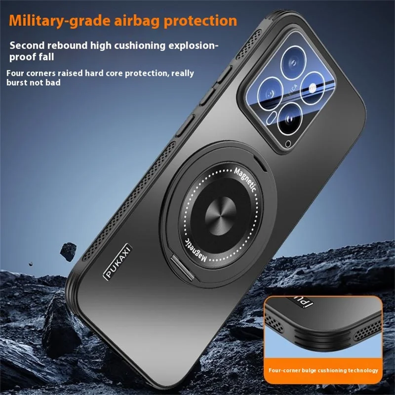 For Xiaomi 14 Magnetic Case Kickstand TPU PC Heat Dissipation Phone Cover - Black