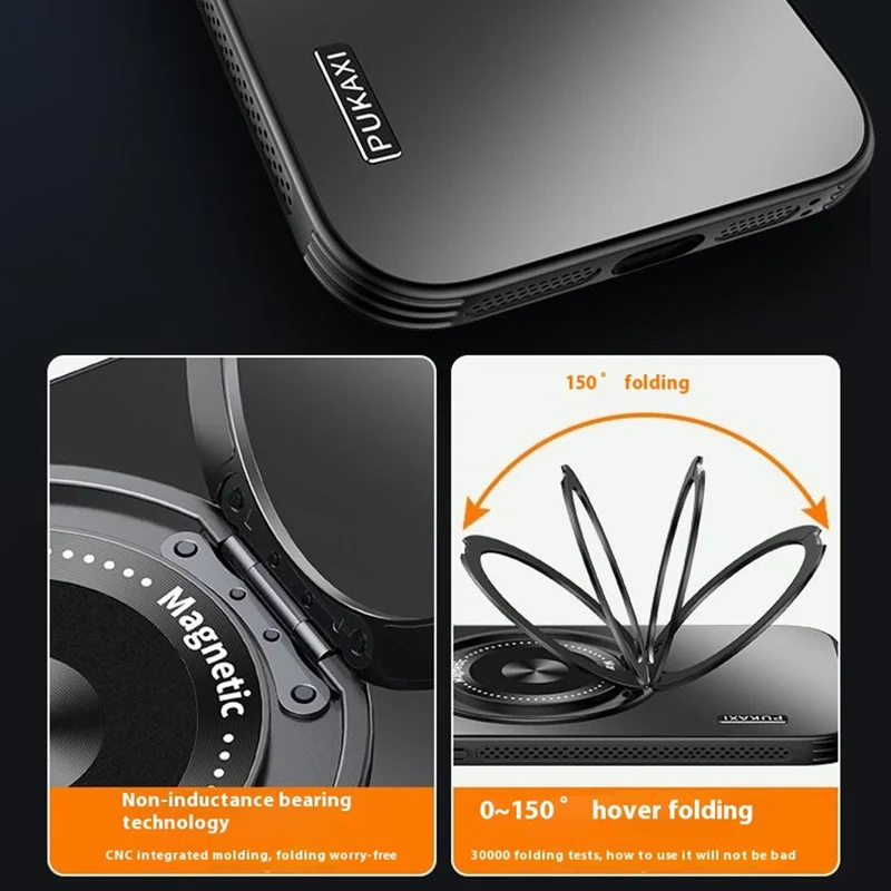 For Xiaomi 14 Magnetic Case Kickstand TPU PC Heat Dissipation Phone Cover - Black