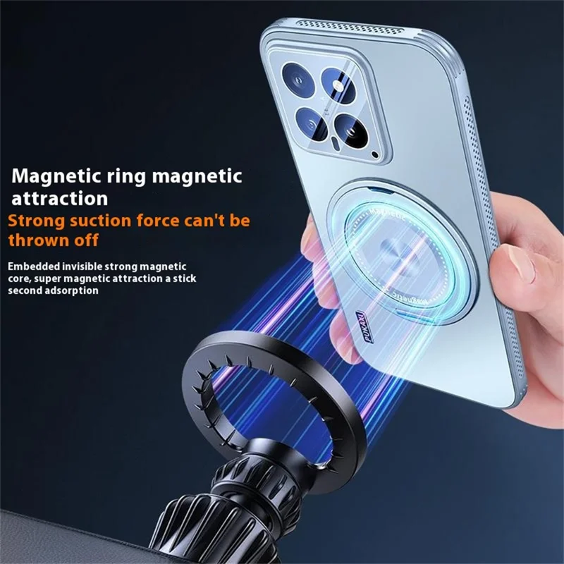 For Xiaomi 14 Magnetic Case Kickstand TPU PC Heat Dissipation Phone Cover - Black