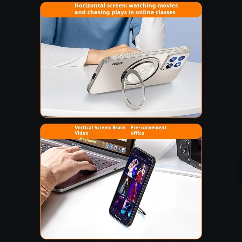 For Xiaomi 14 Magnetic Case Kickstand TPU PC Heat Dissipation Phone Cover - Black