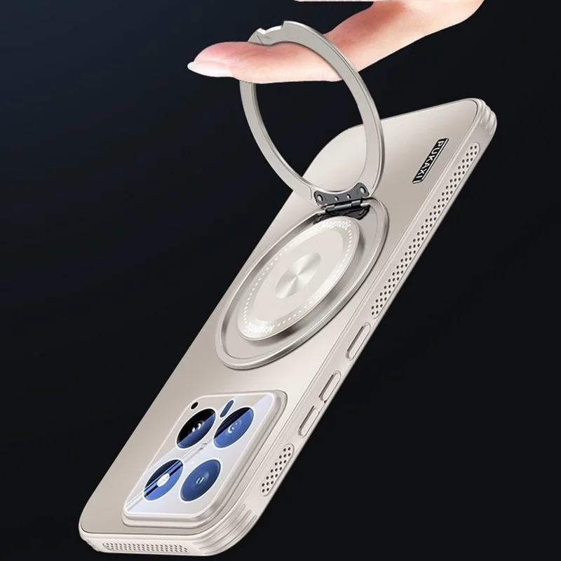 For Xiaomi 14 Magnetic Case Kickstand TPU PC Heat Dissipation Phone Cover - Blue