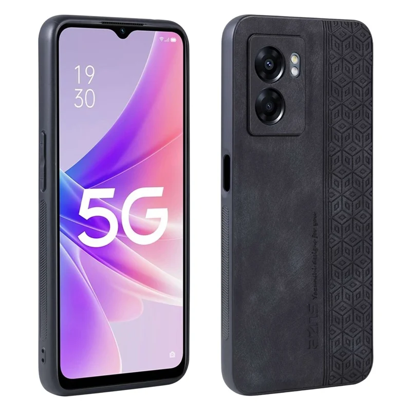 AZNS For Oppo A57 (2022) 5G / A77 5G / Realme Q5i / V23 4G Imprinted Pattern Phone Case PU Leather Coated TPU Shockproof Shell - Black