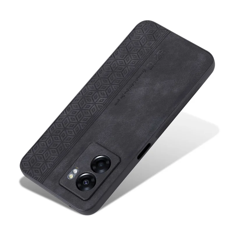 AZNS For Oppo A57 (2022) 5G / A77 5G / Realme Q5i / V23 4G Imprinted Pattern Phone Case PU Leather Coated TPU Shockproof Shell - Black