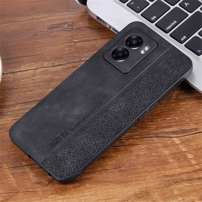AZNS For Oppo A57 (2022) 5G / A77 5G / Realme Q5i / V23 4G Imprinted Pattern Phone Case PU Leather Coated TPU Shockproof Shell - Black