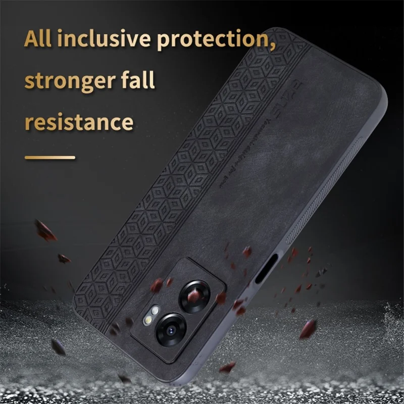 AZNS For Oppo A57 (2022) 5G / A77 5G / Realme Q5i / V23 4G Imprinted Pattern Phone Case PU Leather Coated TPU Shockproof Shell - Black