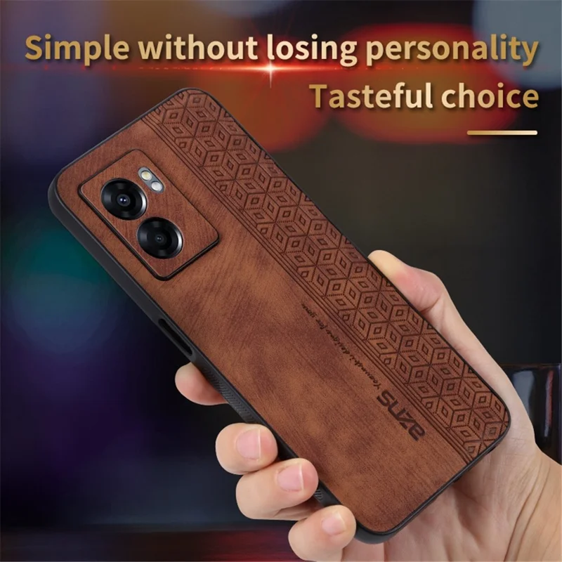 AZNS For Oppo A57 (2022) 5G / A77 5G / Realme Q5i / V23 4G Imprinted Pattern Phone Case PU Leather Coated TPU Shockproof Shell - Black