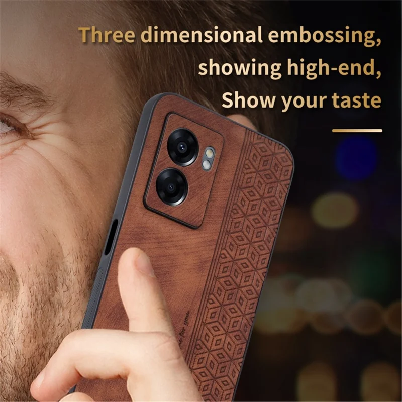 AZNS For Oppo A57 (2022) 5G / A77 5G / Realme Q5i / V23 4G Imprinted Pattern Phone Case PU Leather Coated TPU Shockproof Shell - Black