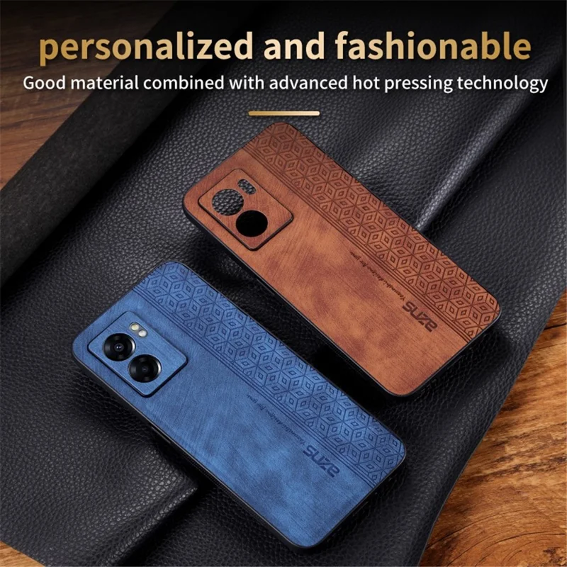 AZNS For Oppo A57 (2022) 5G / A77 5G / Realme Q5i / V23 4G Imprinted Pattern Phone Case PU Leather Coated TPU Shockproof Shell - Black
