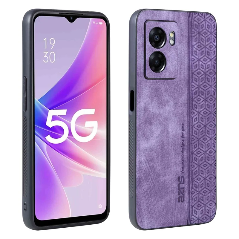 AZNS For Oppo A57 (2022) 5G / A77 5G / Realme Q5i / V23 4G Imprinted Pattern Phone Case PU Leather Coated TPU Shockproof Shell - Purple