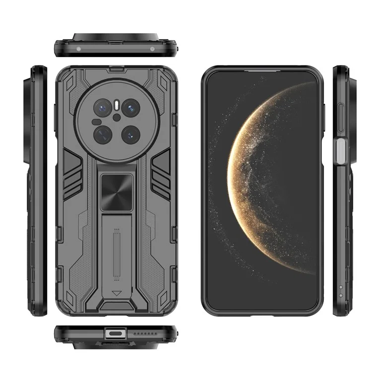 For Huawei Mate 70 Case PC + TPU Shockproof Phone Cover with Kickstand - Black - Black